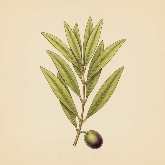 California bay, Umbellularia californica: long narrow lance-shaped yellow-green leaves and an olive-like fruit