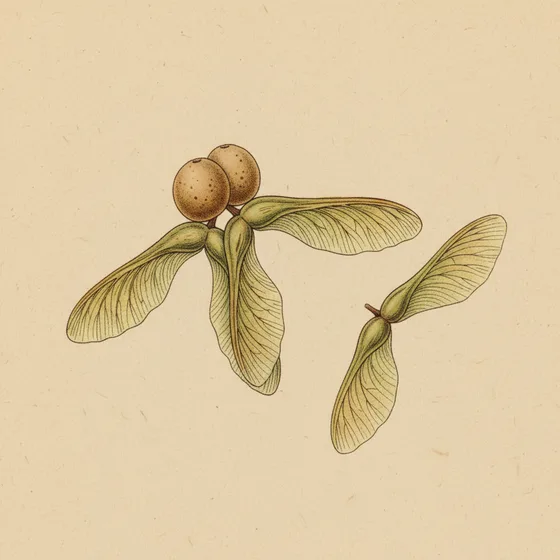 Botanical plate of paired maple keys with papery veined wings